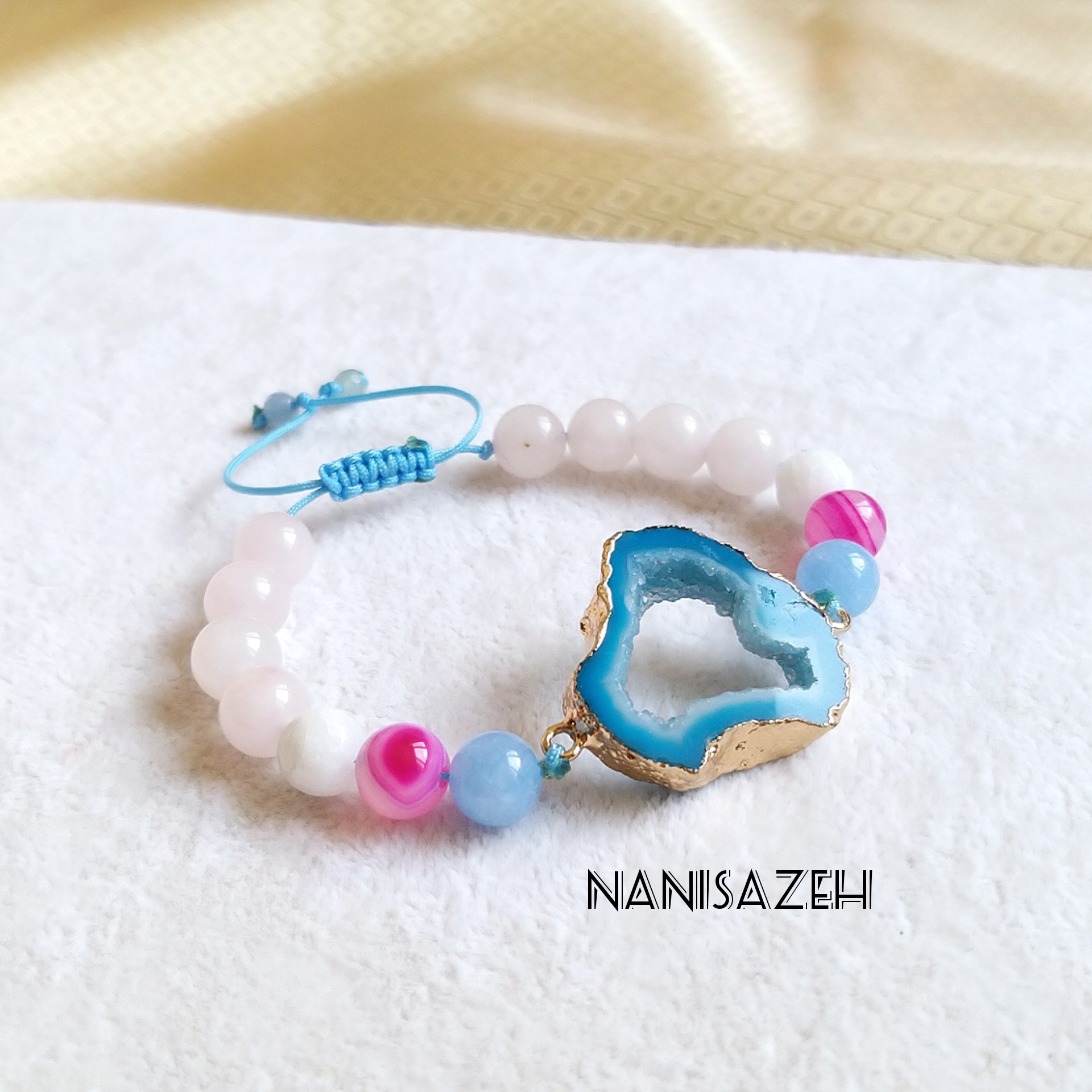 دستبند سنگ پلاک ژئود رزکوارتز