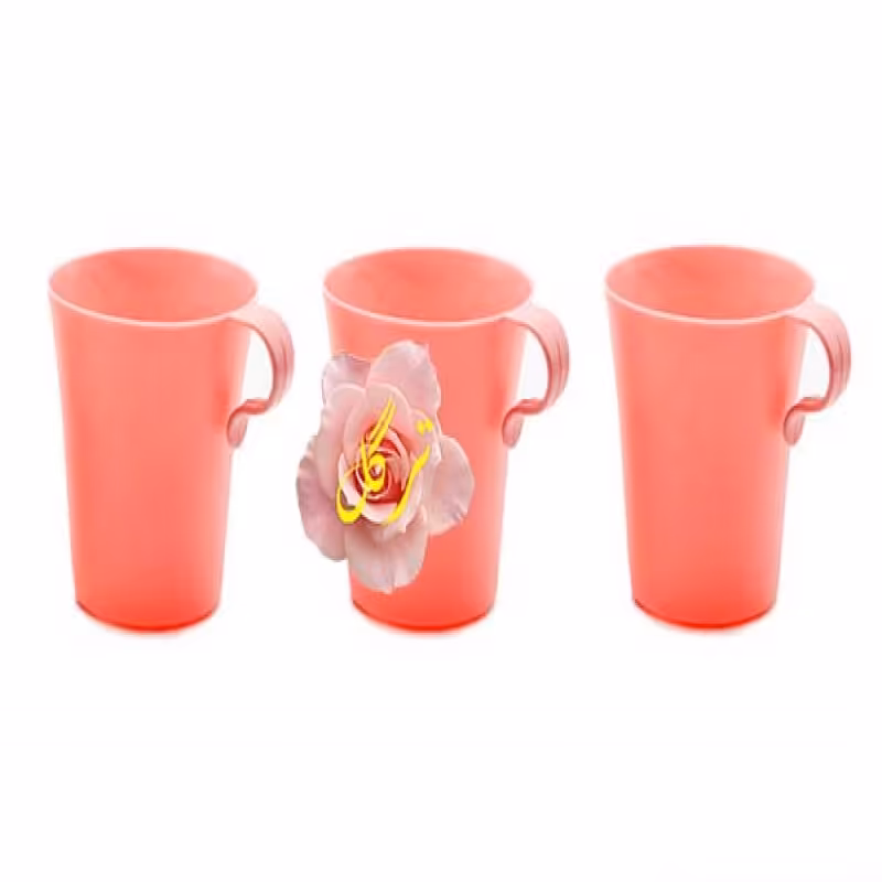 لیوان پلاستیکی بسته سه عددی نشکن در سه رنگ سفید و صورتی و قرمز