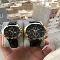 ساعت ست زنانه و مردانه بند چرم مشکی