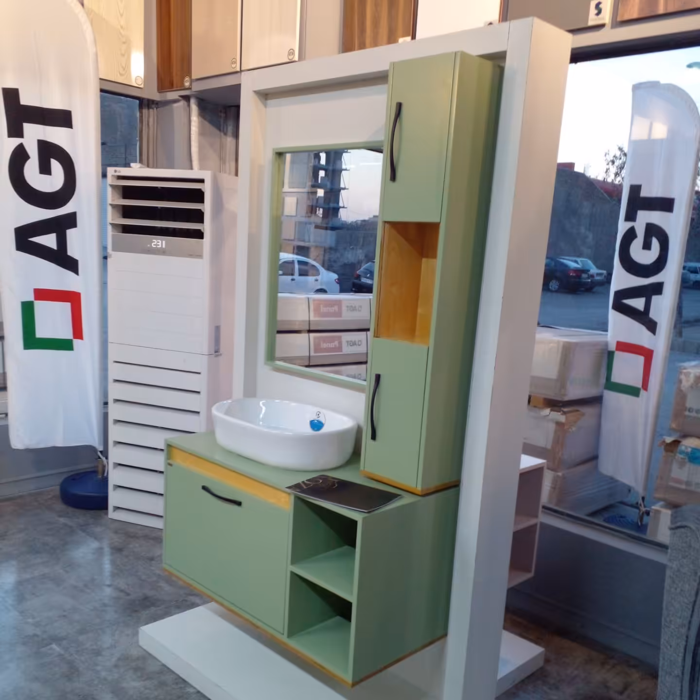 روشویی کابیتی رزا مدل E 1400 ( سفید و سبز  و خاکستری و شکلاتی )