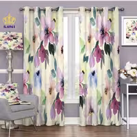 پرده پذیرایی دو قواره پانچ گلدار طرح نقاشی آبرنگی گل کد S6961