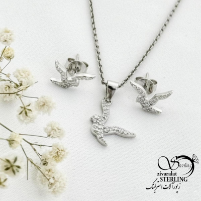نیمست آویز پرنده با نقره ایتالیایی کد 15917