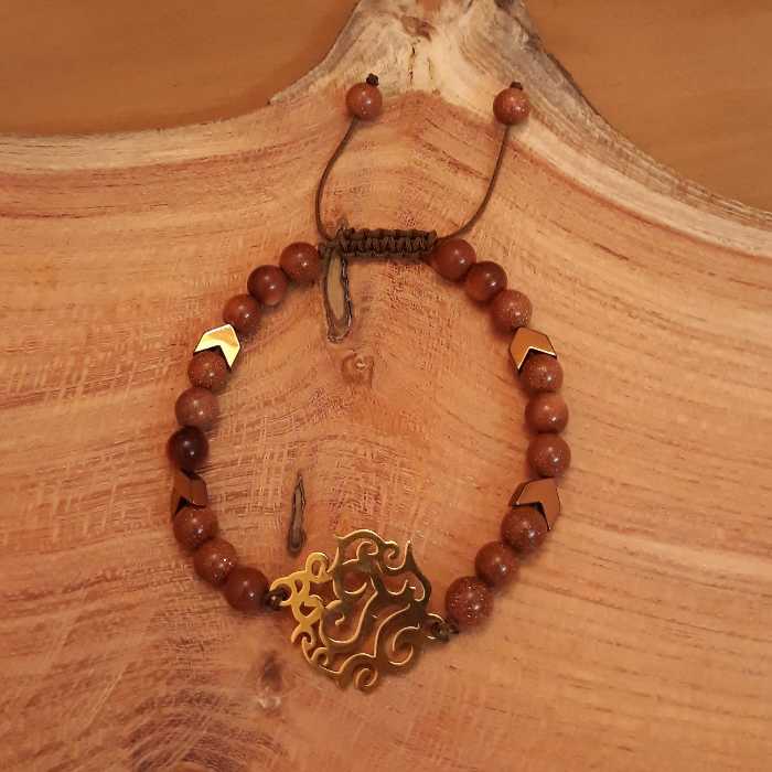دستبند دلربا قهوه‌ای و حدید با پلاک استیل