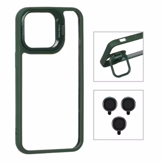 قاب گوشی Case Pro استند شو با ست محافظ لنز رینگی برای iPhone 13 Pro