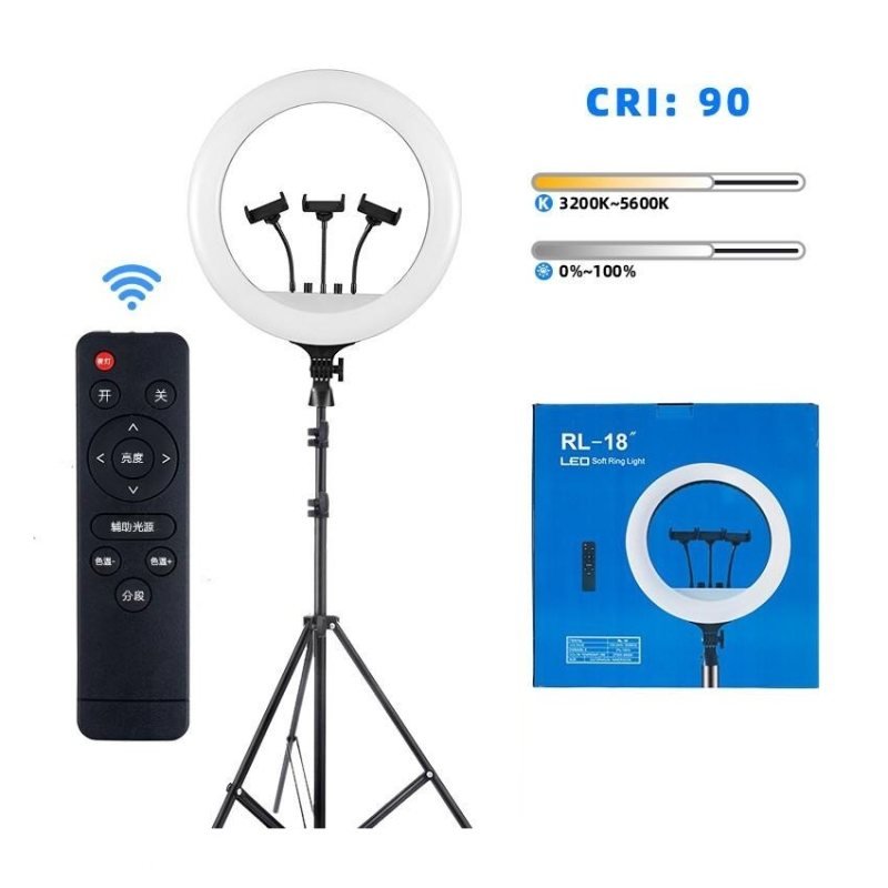رینگ لایت 18 اینچ اورجینال 55 وات با قطر 45 سانت دارای 3 عدد نگهدارنده گوشی موبایل به همراه سه پایه 2 متری قابل تنظیم
