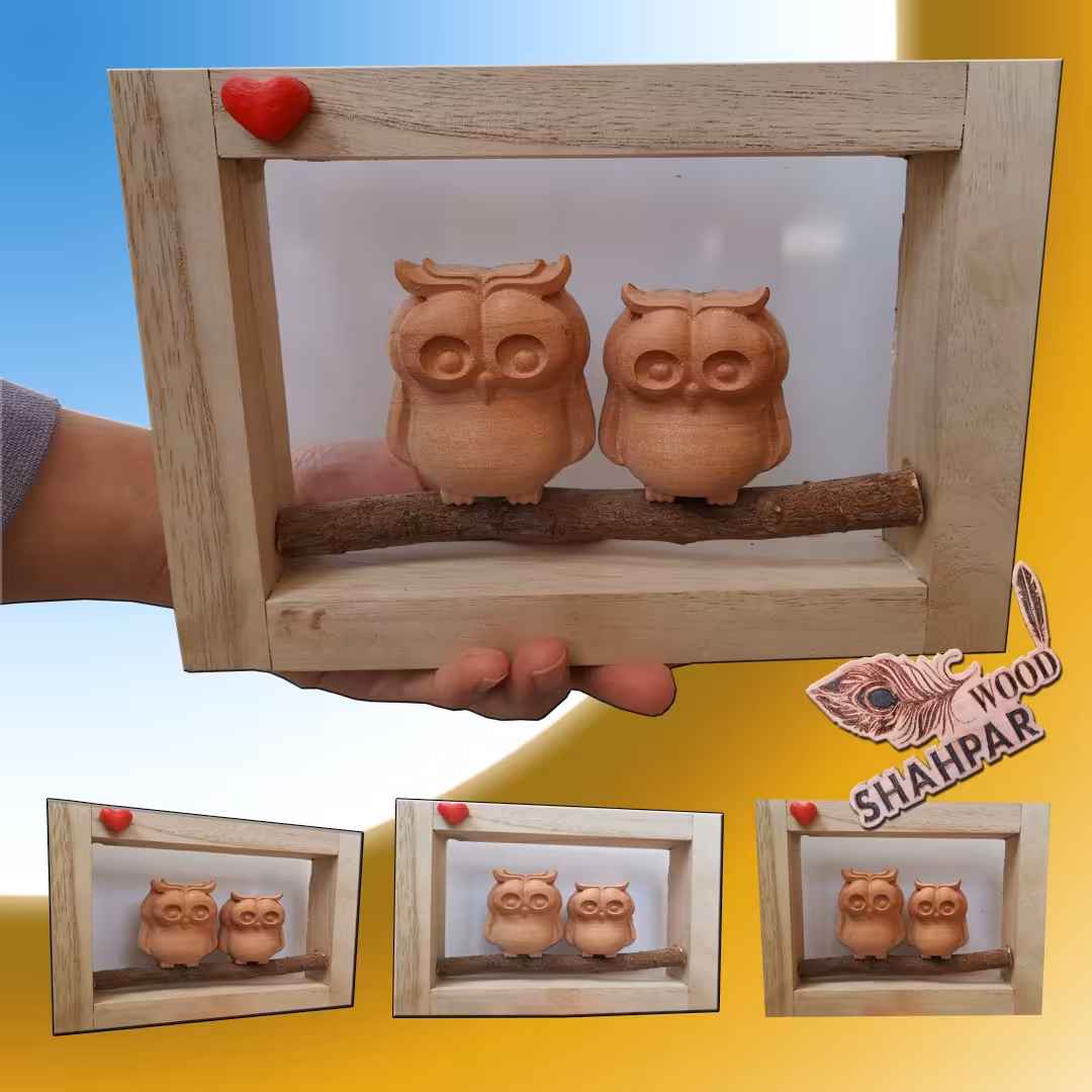 قاب  جغدهای  عاشق چوبی