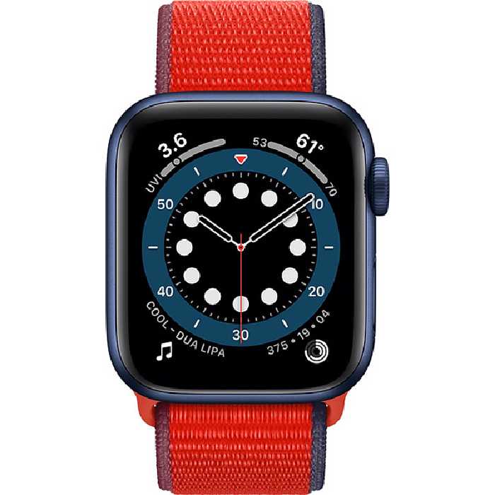 سری 6 آلومینیوم 40 میلیمتری زنانه قاب آبی با بند اسپرت لوپ قرمز - Hiapple.ir