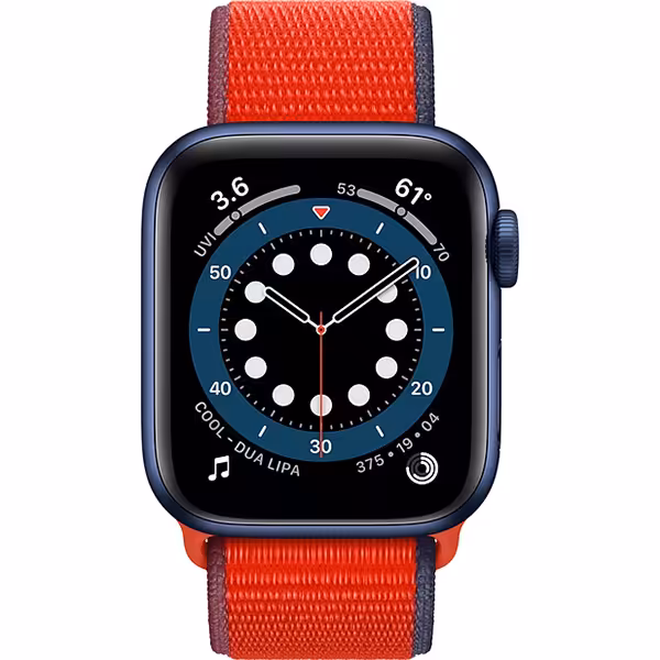 سری 6 آلومینیوم 40 میلیمتری زنانه قاب آبی با بند اسپرت لوپ قرمز - Hiapple.ir