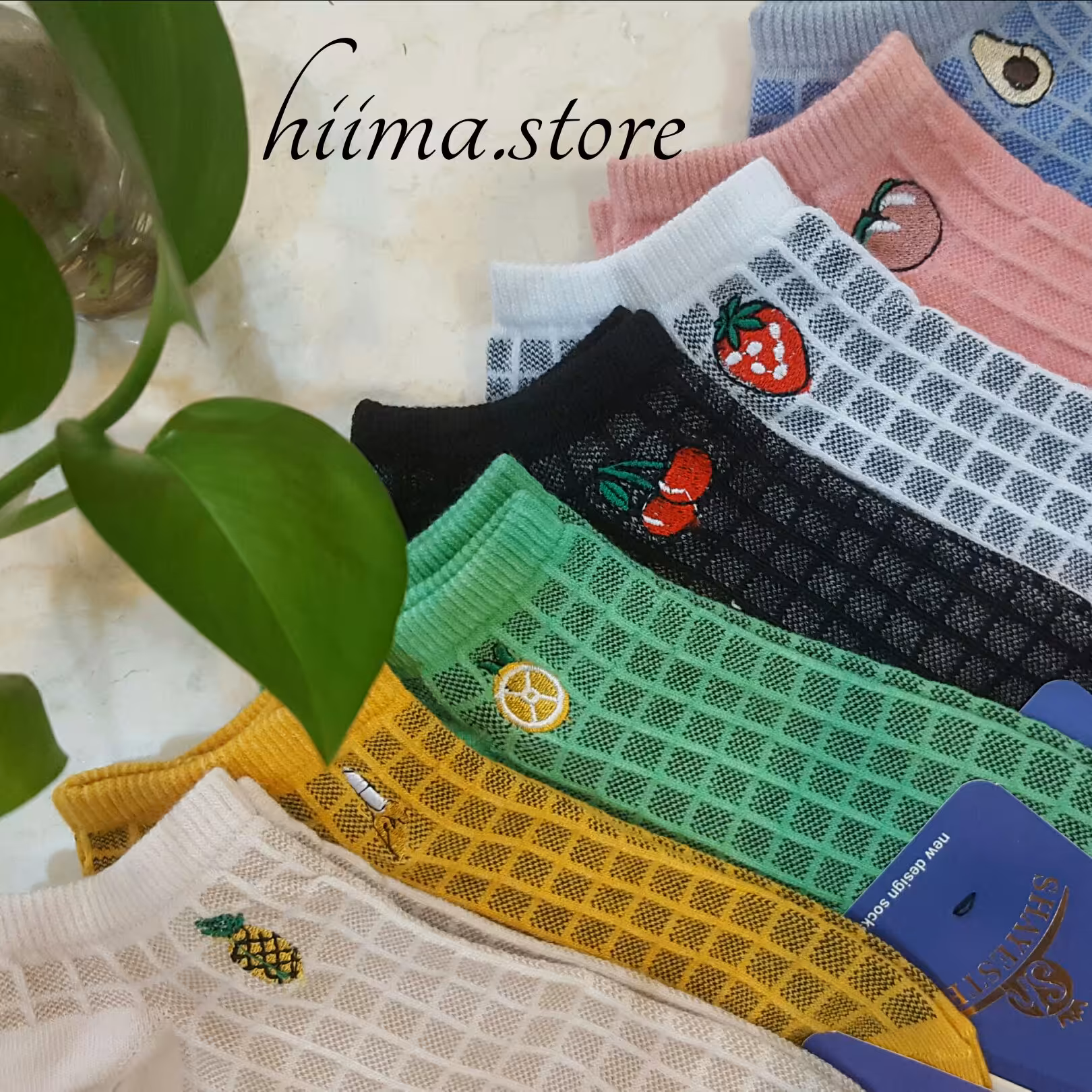 جوراب گلدوزی میوه ای چهارخونه