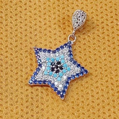 گردنبند نقره طرح ستاره ای مدل چشم و نظر با روکش طلا سفید کد 187790