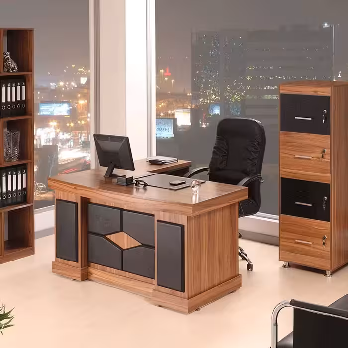 میز مدیریت کتابخانه و فایل چهارکشو از جنس ملامینه