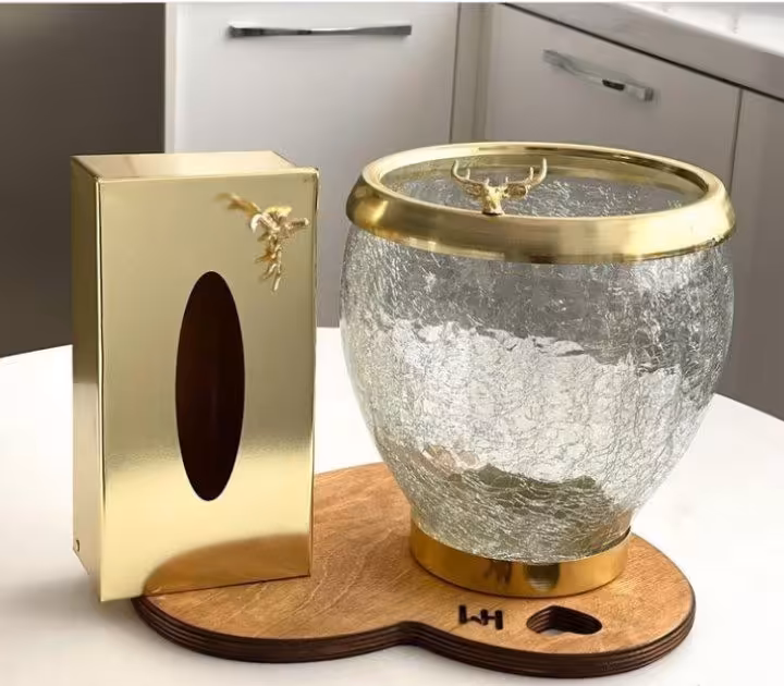 سطل و جا دستمال کاغذی شیشه ای فوق العاده زیبا در 4 رنگ