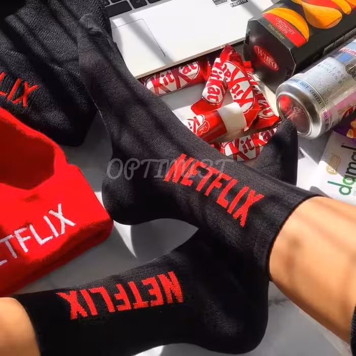 جوراب ساقدار NETFLIX اسپرت کش انگلیسی زمینه سفید فری سایز