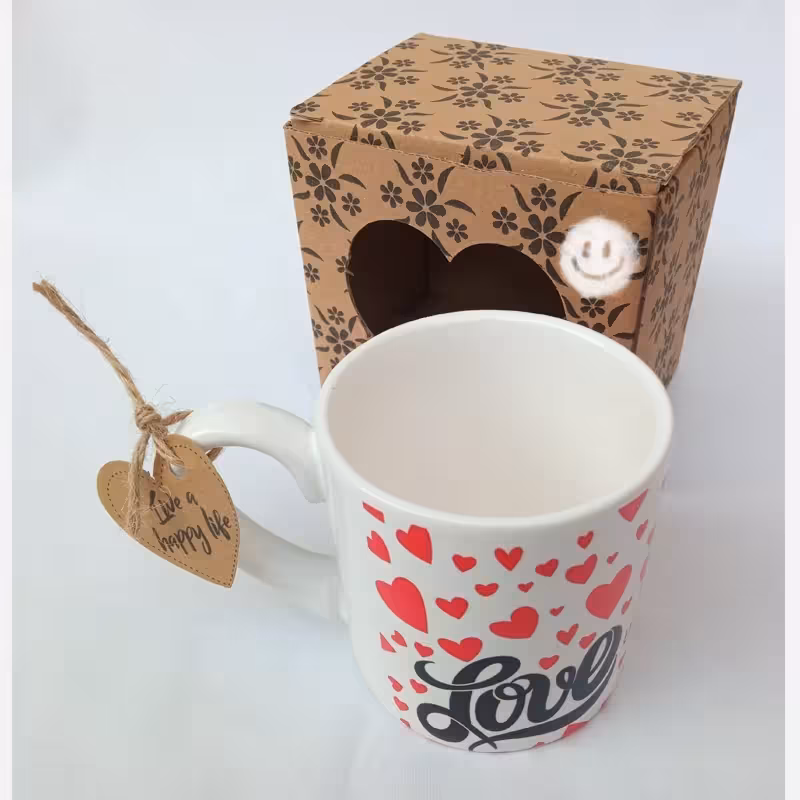 ماگ سرامیکی سفید و مشکی طرحدار بلند | amazonchi