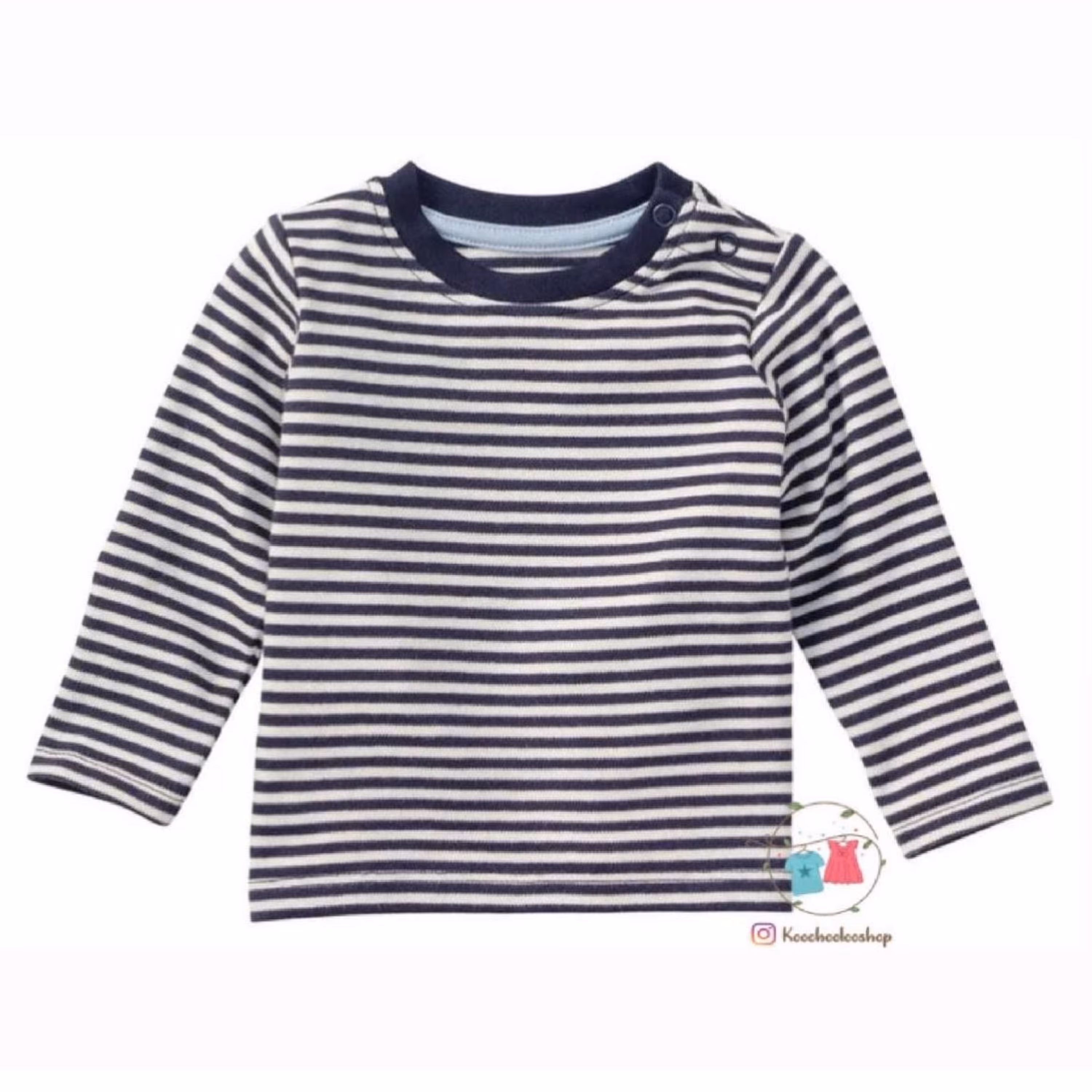 بلوز آستین بلند لوپیلو 6 تا 12 ماه نوزادی راه راه کنار یقه دکمه دار