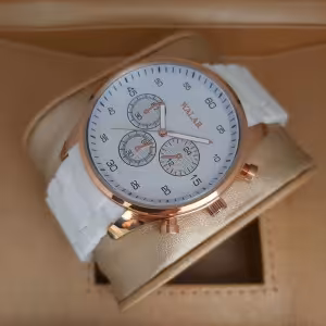 ساعت والار سفید صفحه درشت رنگ سفید قاب رزگلد