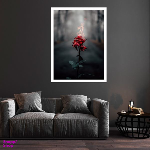 تابلو بکلیت طرح آتش و گل رز مدل قاب شاسی W-S7899