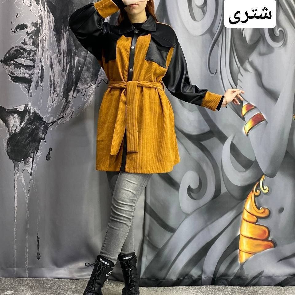 مانتو مخمل کبریتی با چرم دوزی