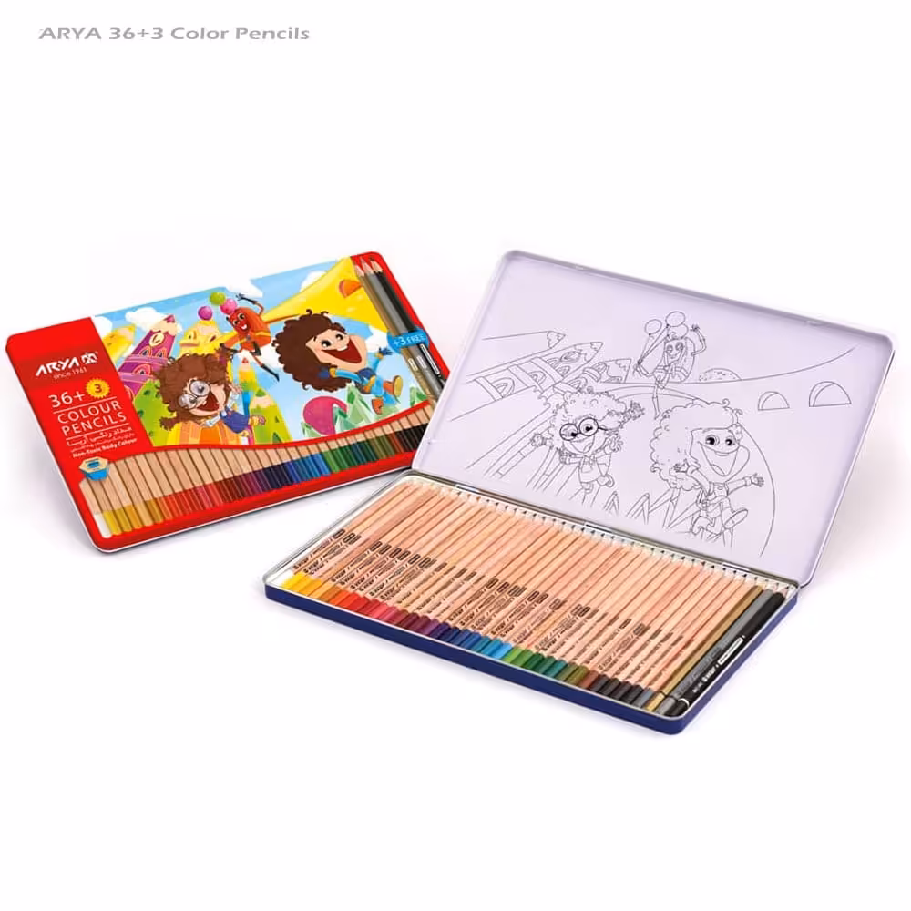 مدادرنگی 3 36 رنگ جعبه فلزی آریا