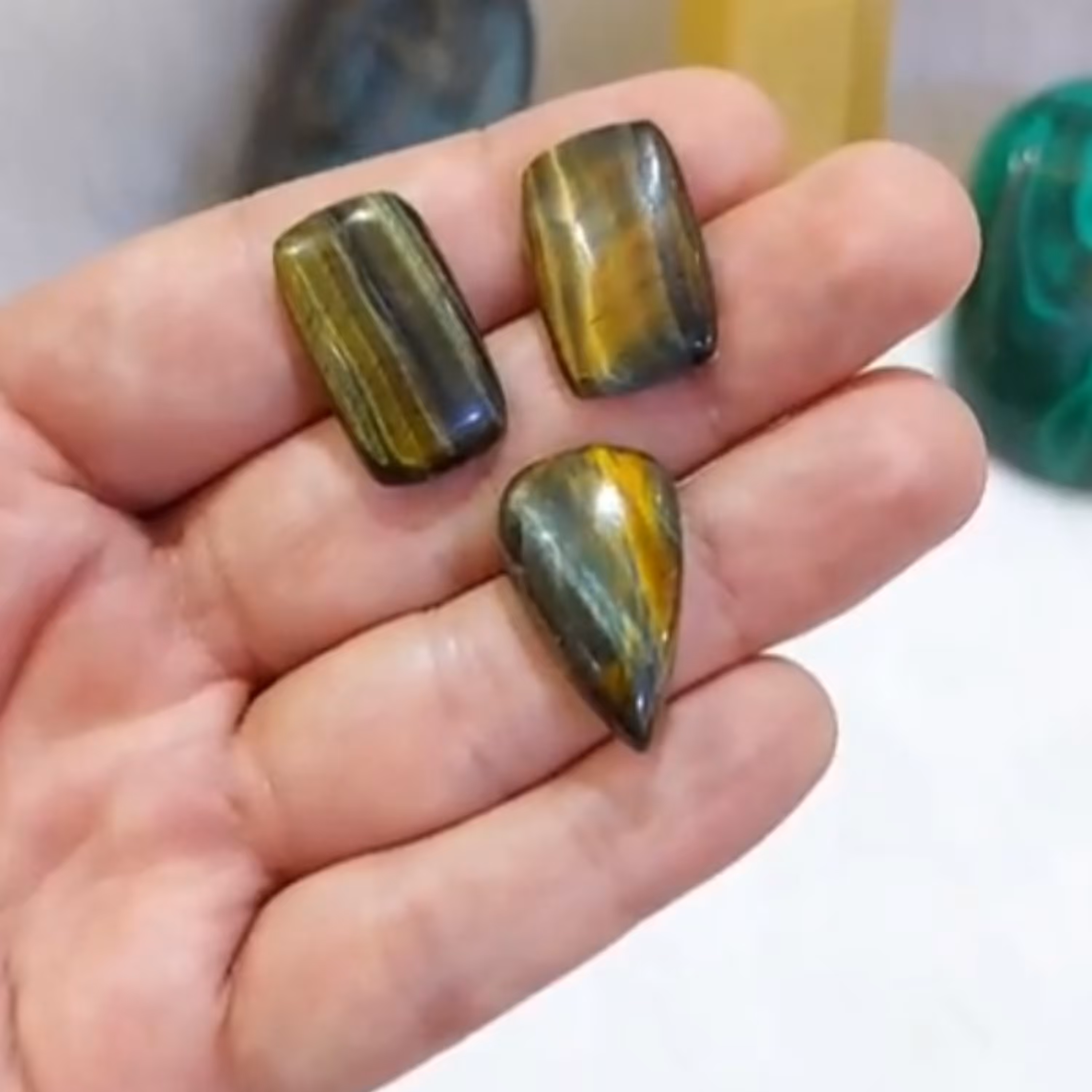 سه عدد سنگ چشم ببر طبیعی معدن آفریقا مناسب ست 