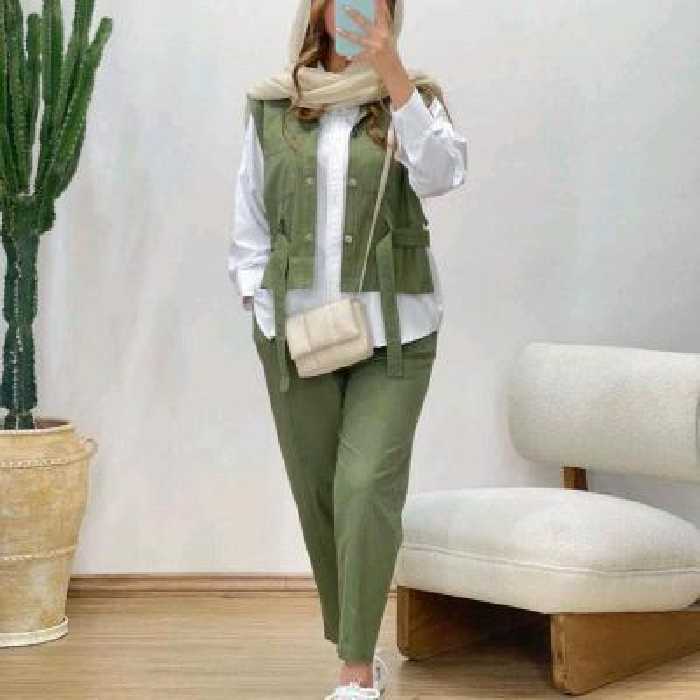 سه تیکه وست و شومیز و شلوار کتان کش