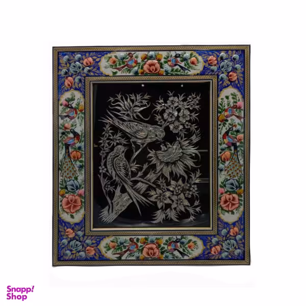 تابلو خاتم کاری طرح گل و مرغ کد 021