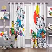 پرده اتاق خواب کودک دو قواره پانچ طرح گربه کد S6654