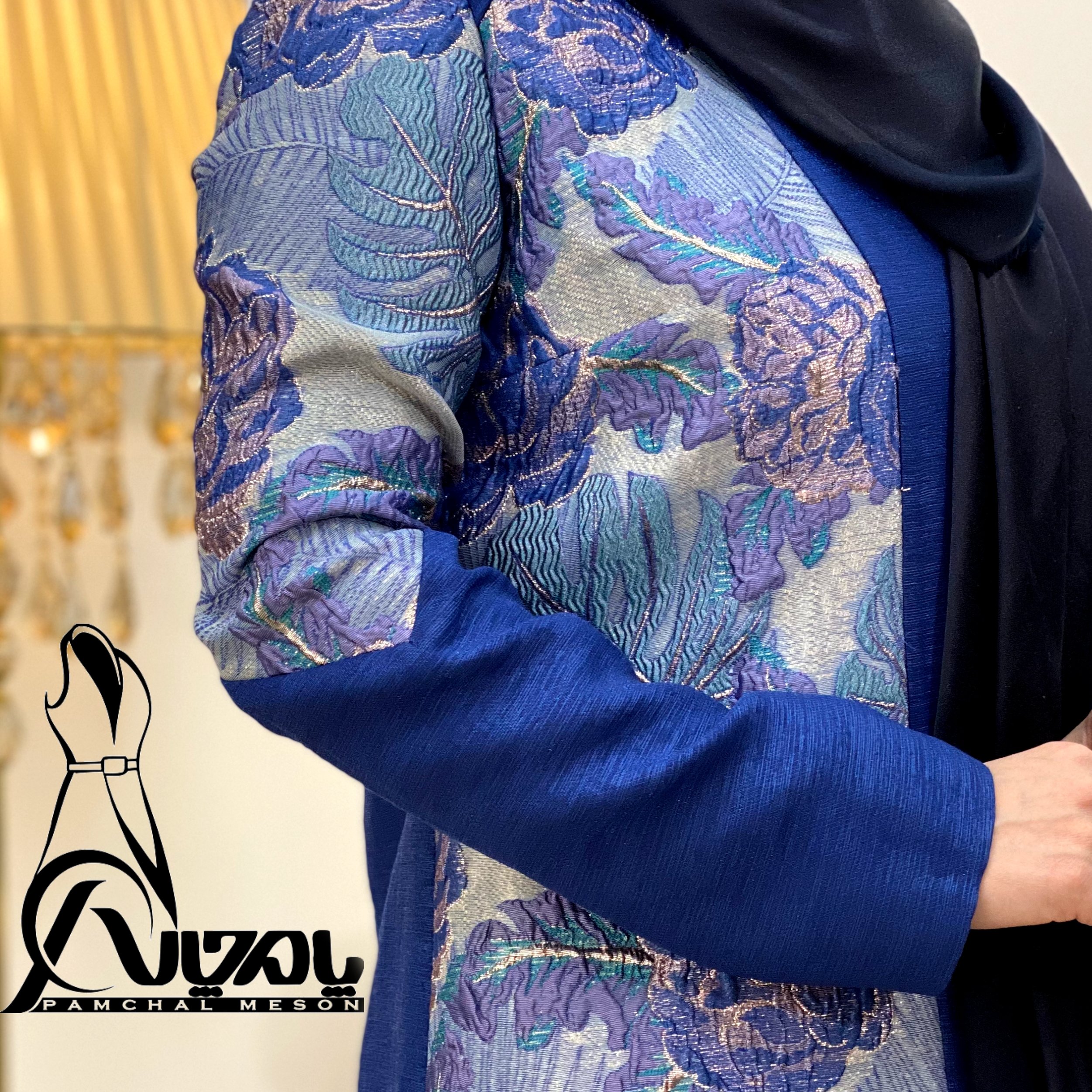 مانتو ژاکارد مجلسی آبی سایز 42 و 44