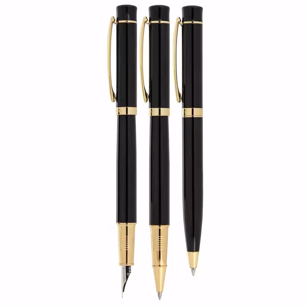 خرید ست خودکار خودنویس روان نویس یوروپن EUROPEN COOL مشکی لاکی گیره زرد