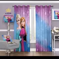 پرده اتاق خواب دخترانه دو قواره طرح فانتزی و انیمیشن فروزن السا و آنا کد S10346