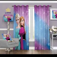 پرده اتاق خواب دخترانه دو قواره طرح فانتزی و انیمیشن فروزن السا و آنا کد S10346