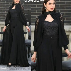 سرهمی زنانه دانتل برجسته وکرپ غواصی مدل سه تیکه گیسو