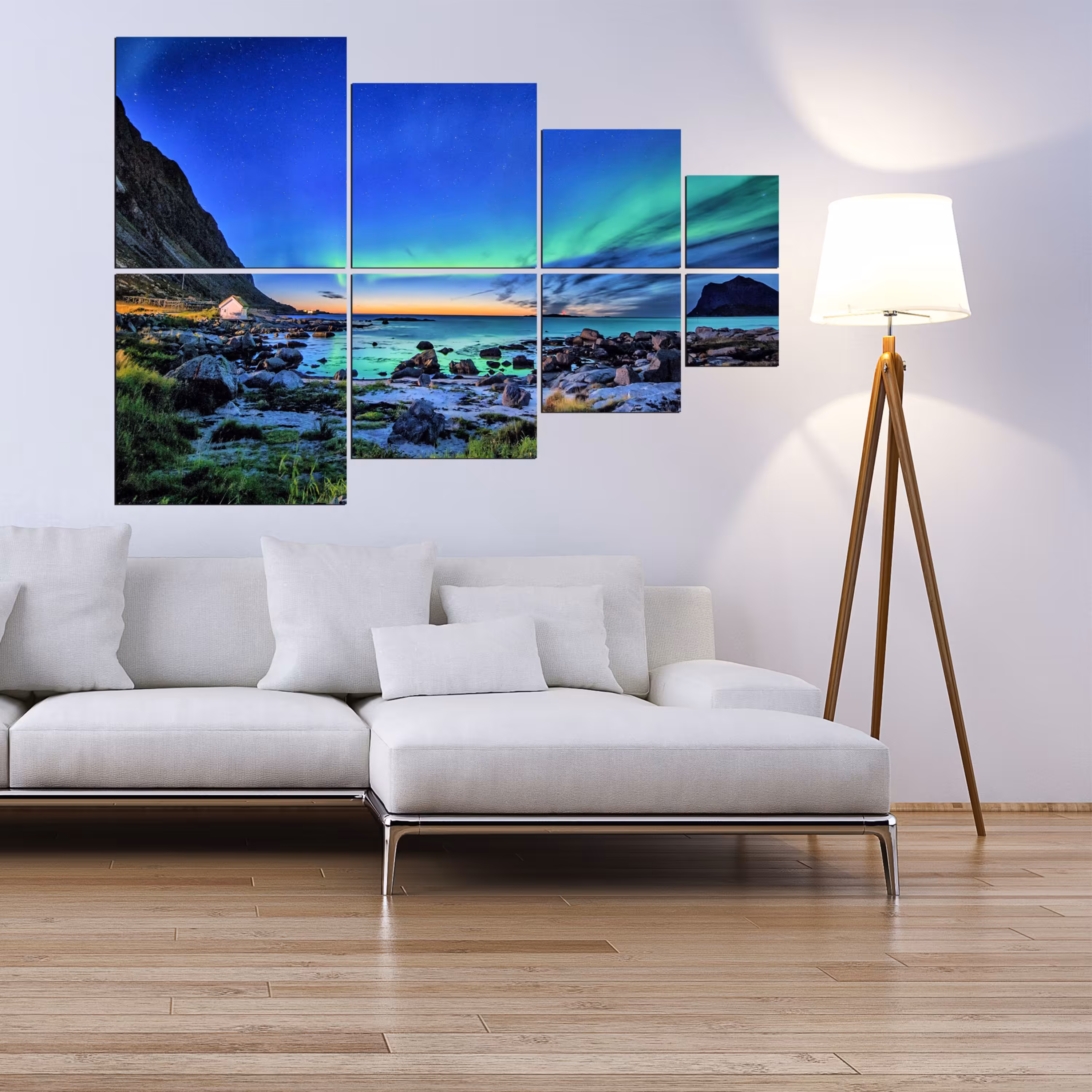 تابلو شاسی 8 تکه طرح شفق قطبی کد 168 سایز 140x100 سانتیمتر