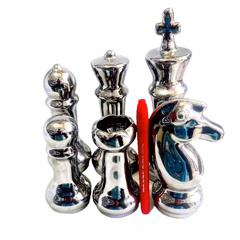 دکوری شطرنج (متوسط) لعابی نقره ای(6) عددی قابل شست و شو