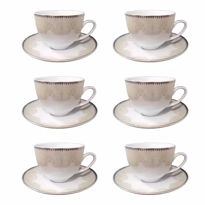 ست 12 پارچه فنجان چای خوری چینی تقدیس مدل کلاسیک طلایی