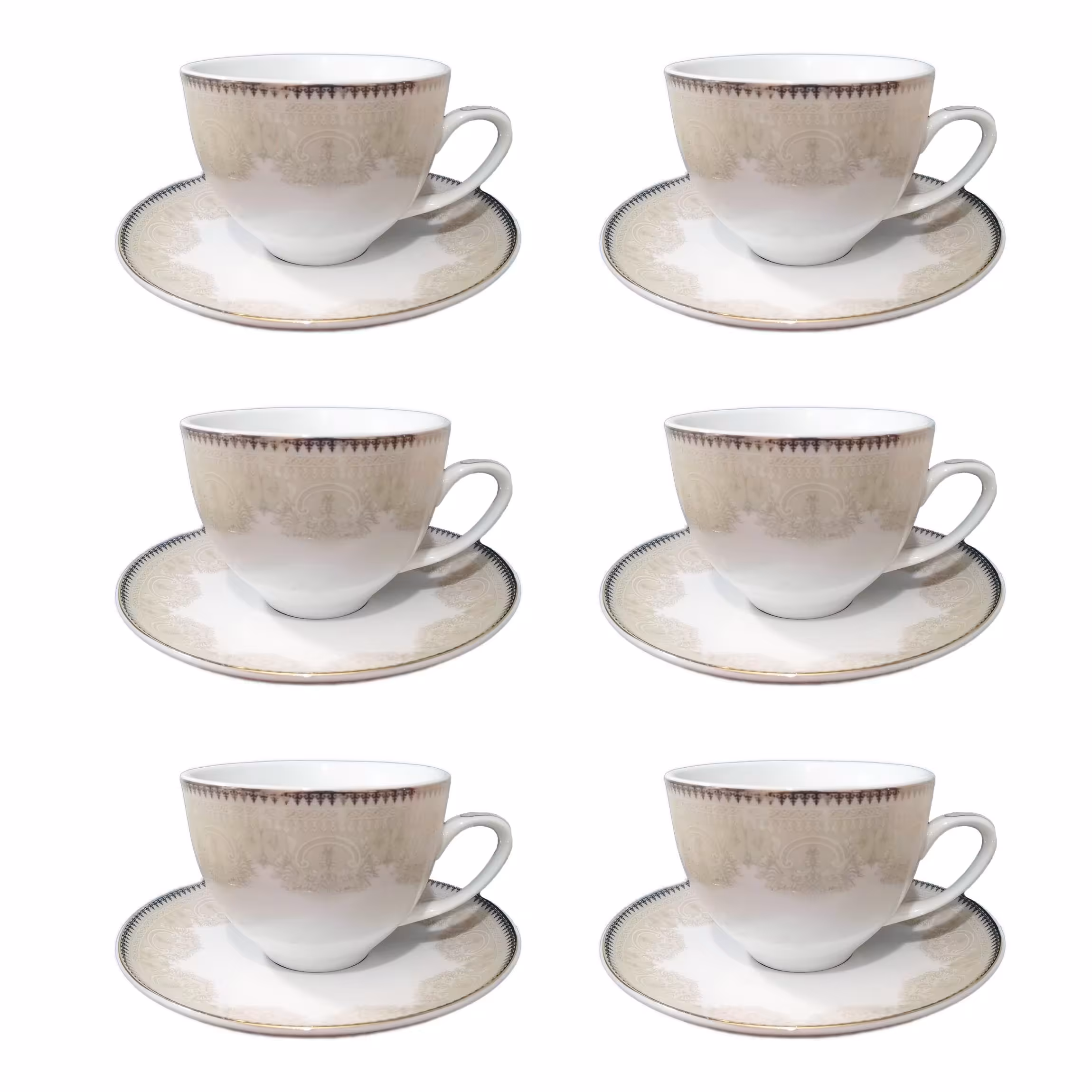 ست 12 پارچه فنجان چای خوری چینی تقدیس مدل کلاسیک طلایی