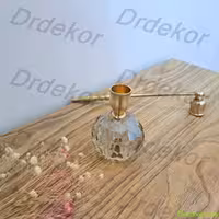 جاشمعی یا شمعدان برنجی با کریستال شامپاینی  سایز متوسط