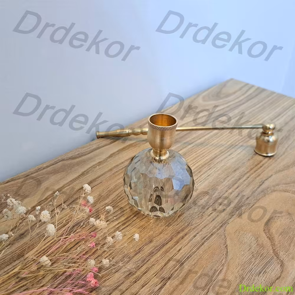 جاشمعی یا شمعدان برنجی با کریستال شامپاینی  سایز متوسط