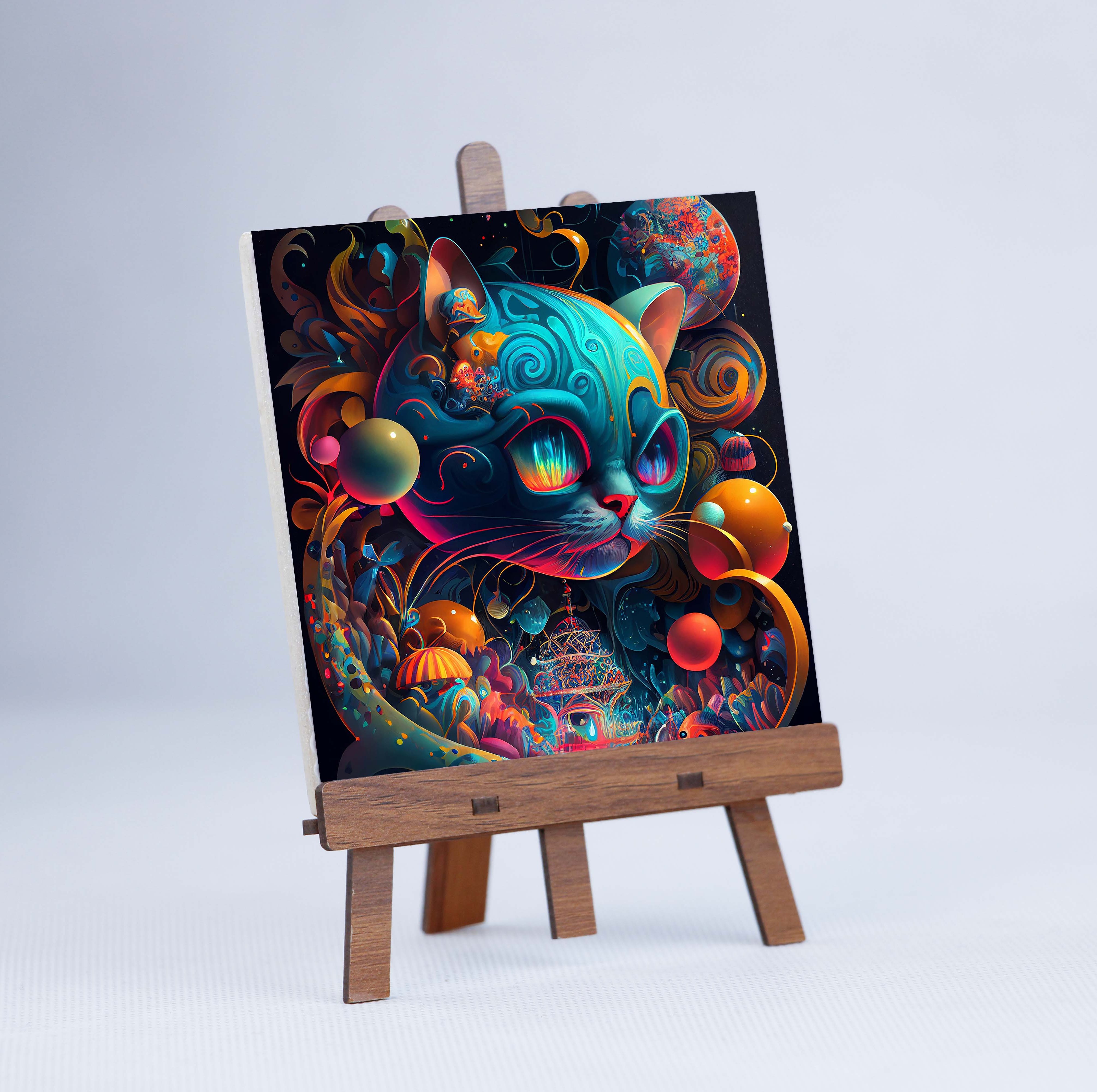  کاشی پایه بوم رومیزی دکوری طرح هوش مصنوعی گربه سایز 10 در 10 کد 001