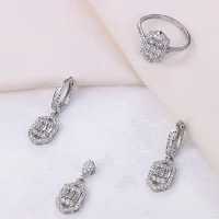 نیم ست نقره طرح امرالدکات لوزی شکل کد 16170