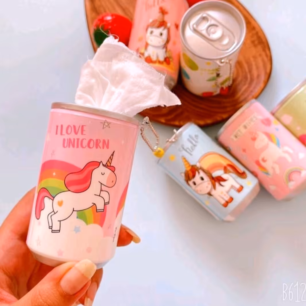 
دستمال مرطوب قوطی 30عددی جیبی فانتزی کیوت یونیکورنی گاوی ،توت فرنگی، آواکادو و پاک کننده آرایش 