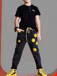 شلوار دودی چاپ ایموجی زرد