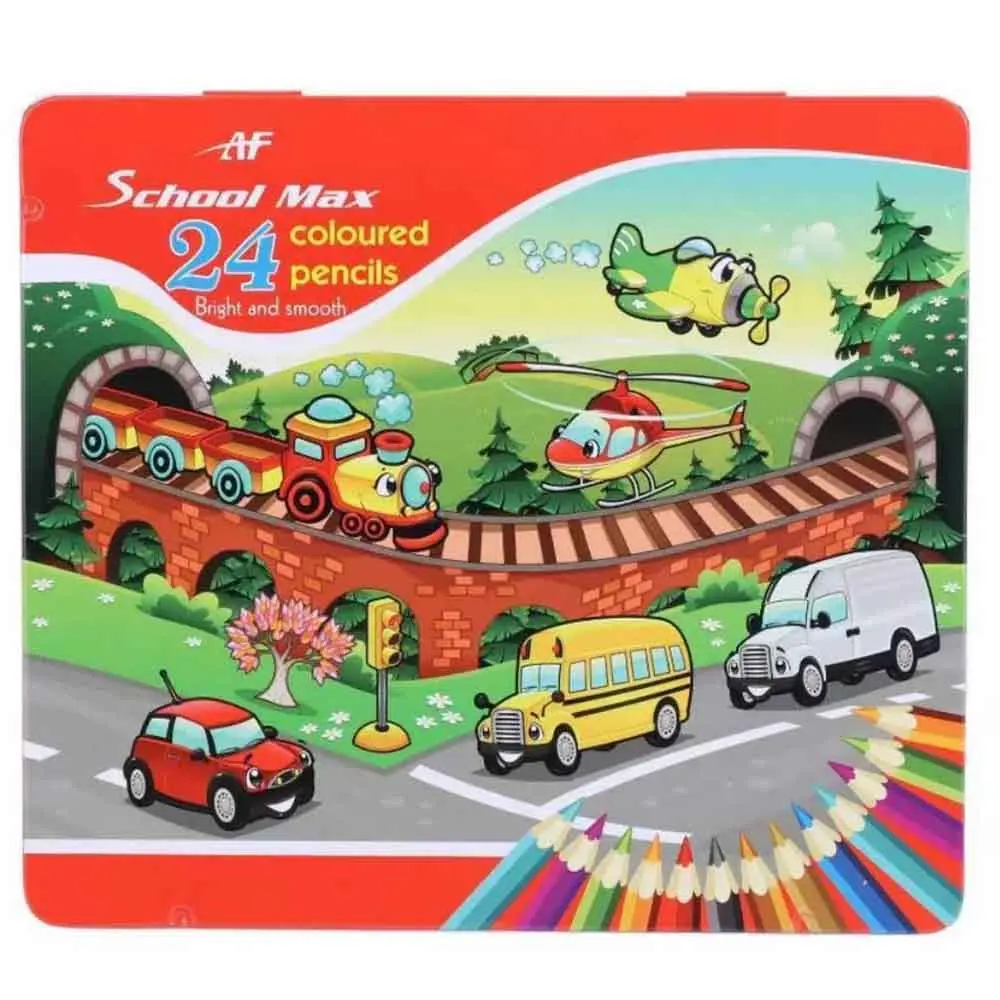خرید مداد رنگی 24 رنگ جعبه فلزی اسکول مکس