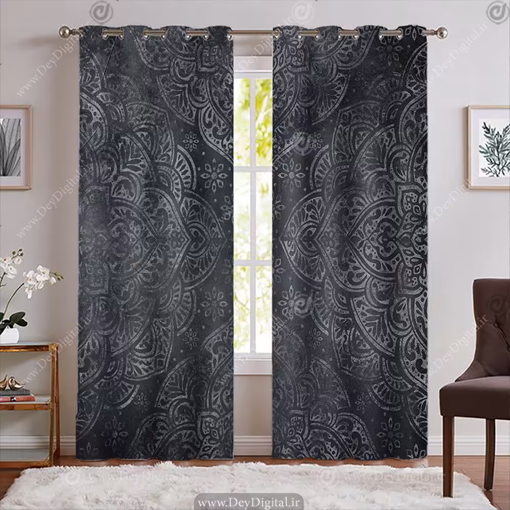 پرده پانچی پتینه ای طوسی تیره با زمینه شمسه WA-2237