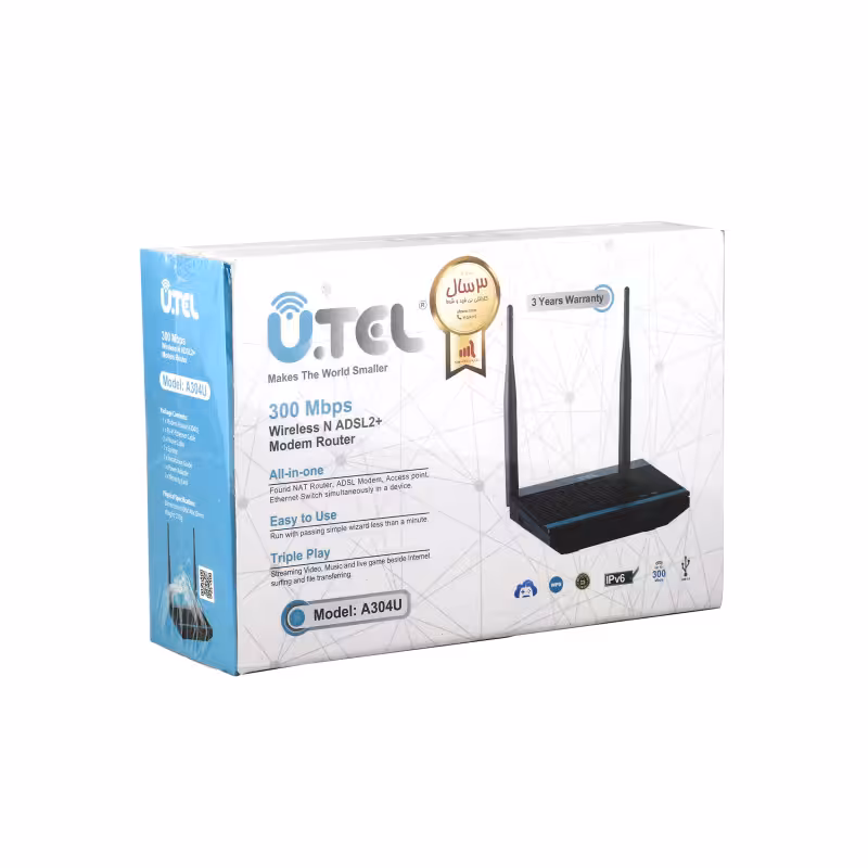 (فروش عمده ویژه دهه ی فجر فقط تا 12 بهمن)مودم خط تلفن  utel a304u adsl2