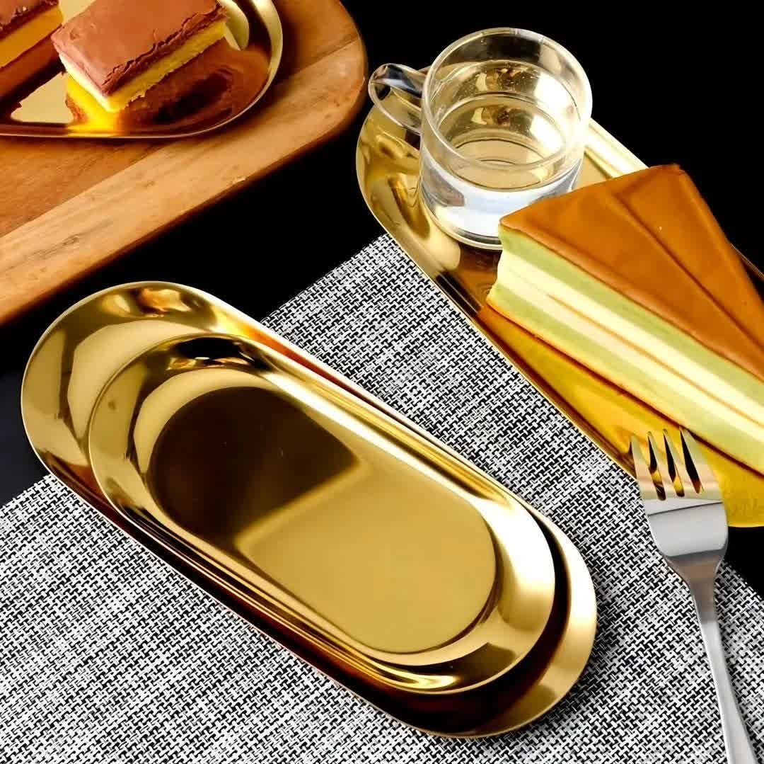 سینی استیل طلایی رنگ ثابت