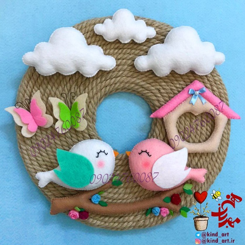 آویز نمدی تزیینی طرح پرنده های عاشق و لانه (مناسب جهیزیه و هدیه عروس)