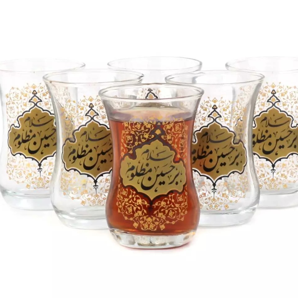 ست 6 عددی استکان کمر باریک بدون دسته با شعار سلام بر حسین مظلوم