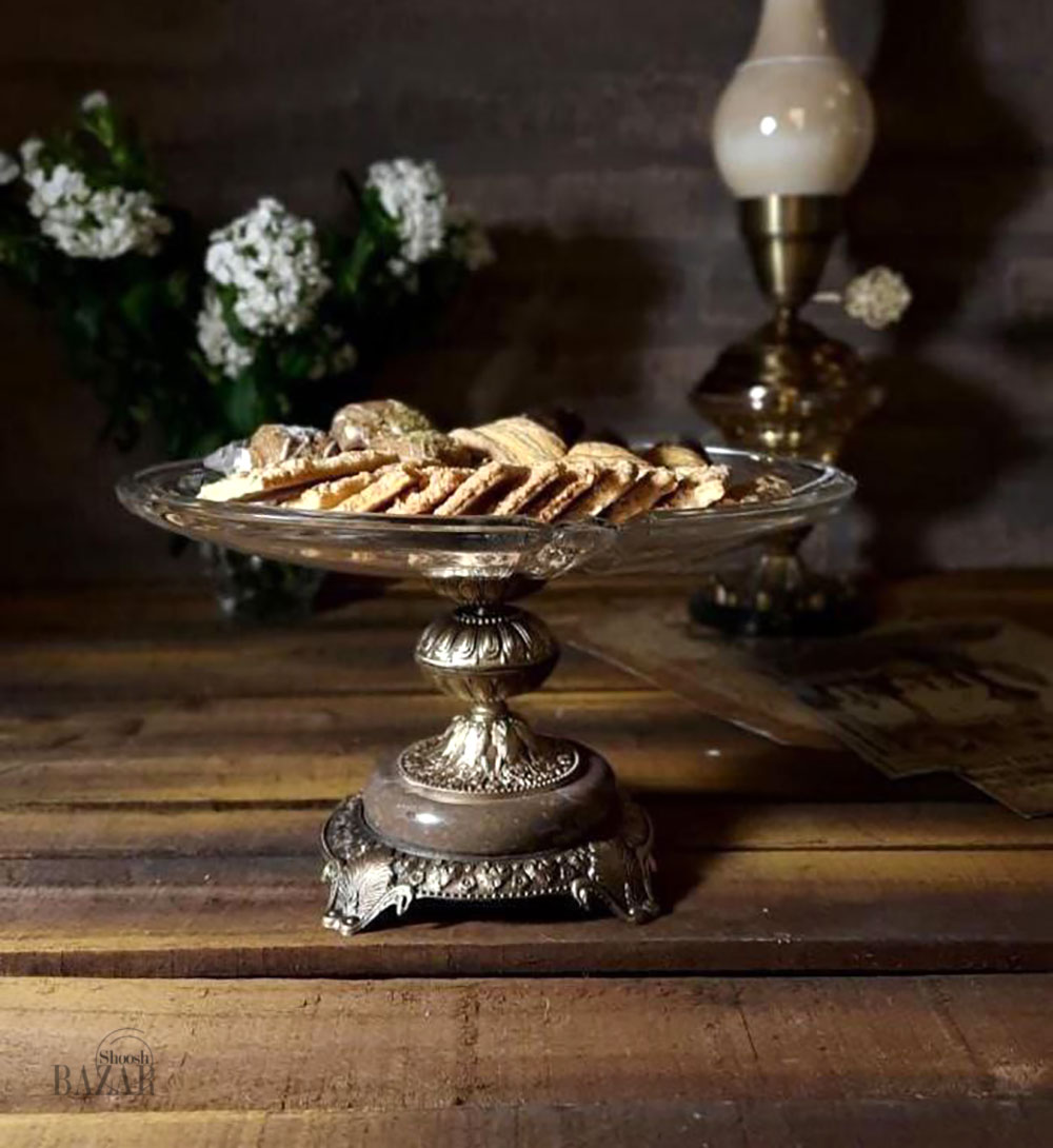 شیرینی خوری بلوری پایه سنگ و برنج