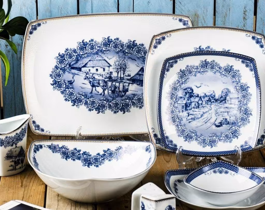 سرویس چینی 105 پارچه پردیس کاشان پاریس طرح رزگاردن